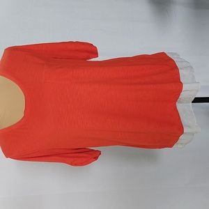 STYLE & CO Red tee with second white dropped hem. Size L.  NWOT